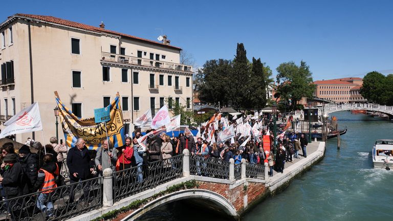 Protest against the introduction of the registration and tourist fee to visit the city of Venice.
Pic: Reuters
