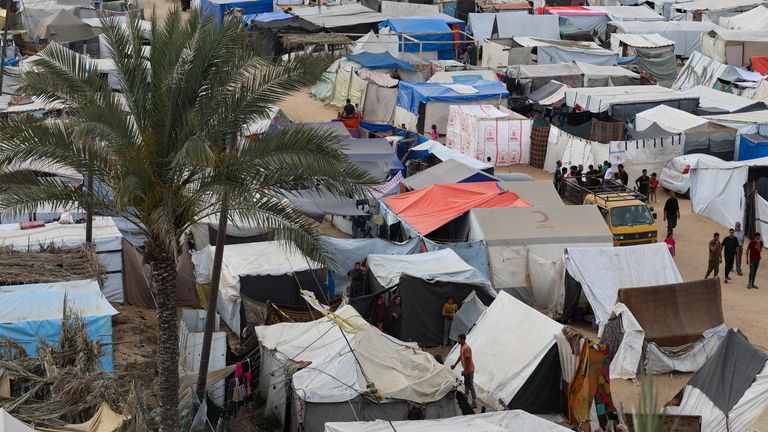 Thousands of displaced Gazans have fled to Rafah and are living in tents. Pic: Reuters