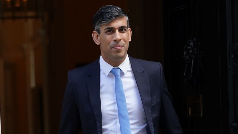 Image: Palestinian Authority Prime Minister Rishi Sunak leaves 10 Downing Street, London, heading to the Houses of Parliament for Prime Minister's Questions. Image date: Wednesday, April 17, 2024.