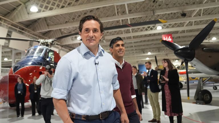 Rishi Sunak with Minister for Veterans' Affairs Johnny Mercer during a Q&A event with veterans in north west London. Pic: PA