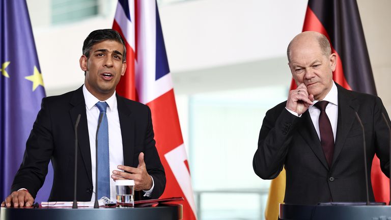 Rishi Sunak and German Chancellor Olaf Scholz. Pic: PA