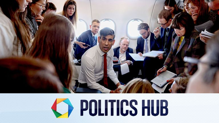 Prime Minister Rishi Sunak speaks to journalists on board a plane on his way to Warsaw during his visit to Poland and Germany. Picture date: Tuesday April 23, 2024. PA Photo. See PA story POLITICS Sunak. Photo credit should read: Henry Nicholls/PA Wire.