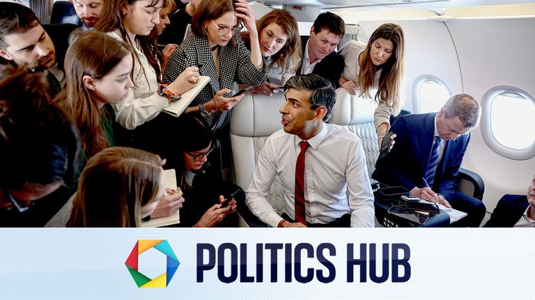 Prime Minister Rishi Sunak speaks to journalists on board a plane on his way to Warsaw during his visit to Poland and Germany. Picture date: Tuesday April 23, 2024. PA Photo. See PA story POLITICS Sunak. Photo credit should read: Henry Nicholls/PA Wire.