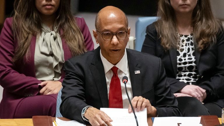 Robert Wood, United States' Ambassador to the United Nations, speaks during a Security Council meeting on Thursday. Pic: AP