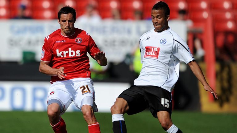 Charlton&#39;s Federico Bessone and Rochdale&#39;s Joe Thompson during the npower football league One match at The Valley, London.