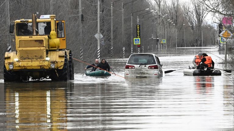 A flooded street in Orsk. Pic: AP