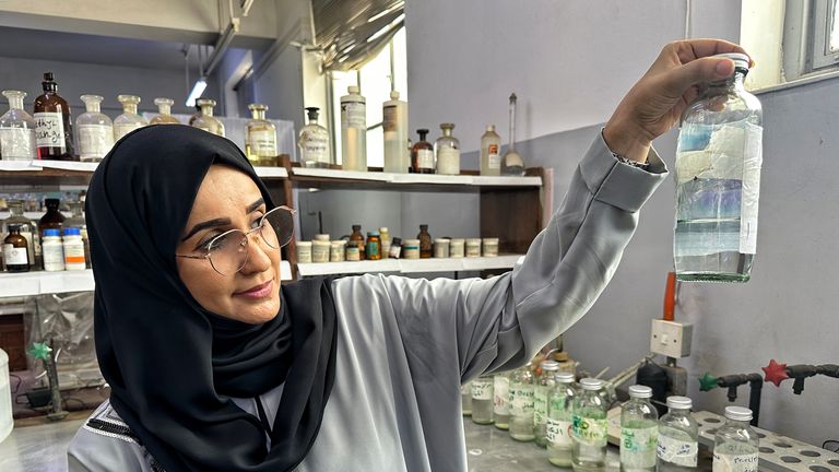 The lab manager at the Aden Oil Refinery, Dr Safa Gamal Nasser told us the scientists were struggling with antiquated equipment and a lack of raw materials such as the solutions required to conform to international testing standards. 