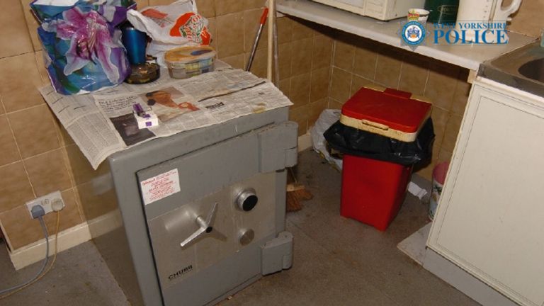 The safe at the Universal Express travel agents in Bradford.
Pic: PA