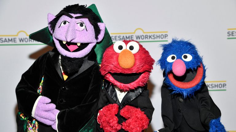 Sesame Street Muppet characters Count von Count, left, Elmo and Grover attend the Sesame Workshop annual benefit gala in New York in May 2023. Pic: Evan Agostini/Invision/AP