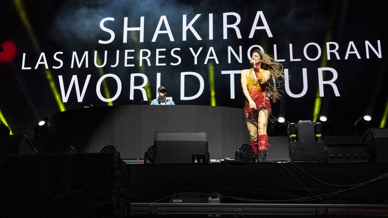 Bizarrap, left, and Shakira perform during the the first weekend of the Coachella Music and Arts Festival at the Empire Polo Club on Friday, April 12, 2024, in Indio, Calif. (Photo by Amy Harris/Invision/AP)