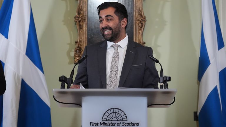 First Minister Humza Yousaf speaks during a press conference at Bute House, his official residence in Edinburgh where he said he will resign as SNP leader and Scotland's First Minister, avoiding having to face a no confidence vote in his leadership. Mr Yousaf's premiership has been hanging by a thread since he ended the Bute House Agreement with the Scottish Greens last week. Picture date: Monday April 29, 2024.