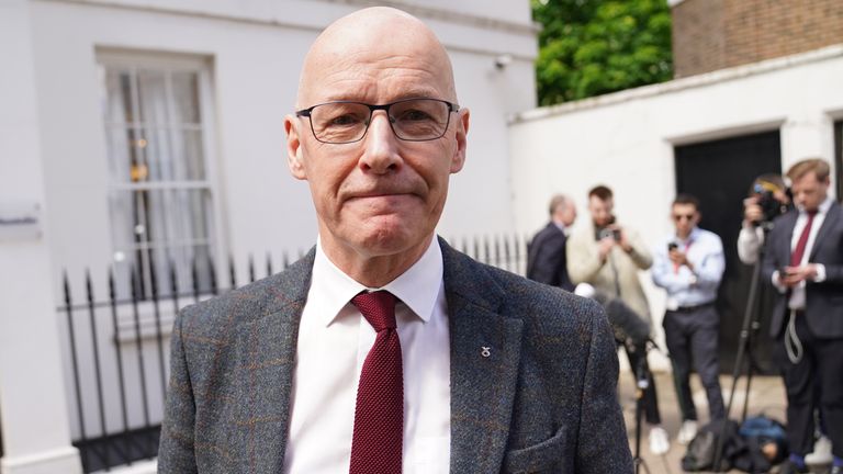 Former deputy first minister of Scotland John Swinney speaking to the media outside the Resolution Foundation in Queen Anne&#39;s Gate, London, following the announcement that Humza Yousaf will resign as SNP leader and Scotland&#39;s First Minister, avoiding having to face a no confidence vote in his leadership. Picture date: Monday April 29, 2024.