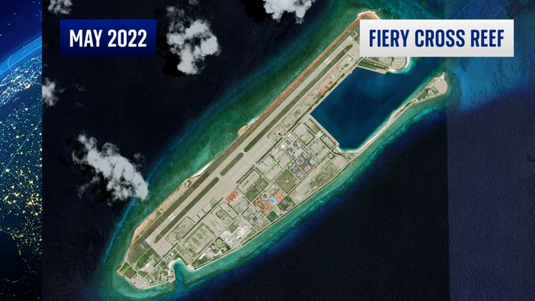 Sky satellite gfx of Fiery Cross Reef for use in D&F South China Sea piece 