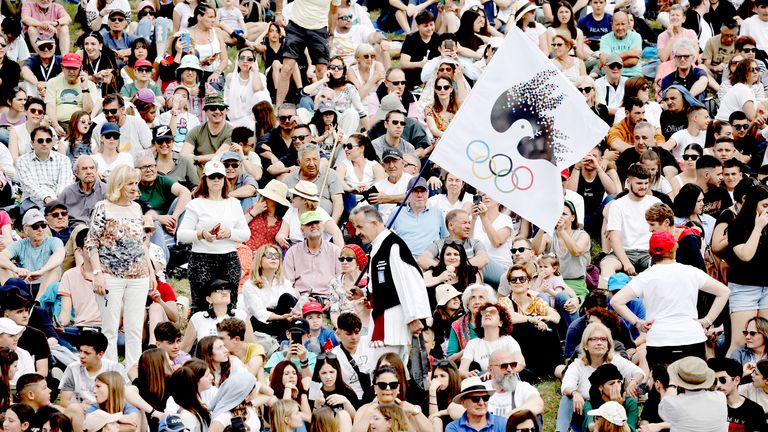 Spectators during the Olympic Flame lighting ceremony for the Paris 2024 Olympics.
Pic: Ruters