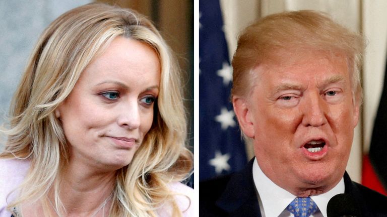 Stormy Daniels and Donald Trump.  Archive photos: Reuters