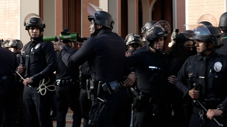Los Angeles police said about 93 people were arrested