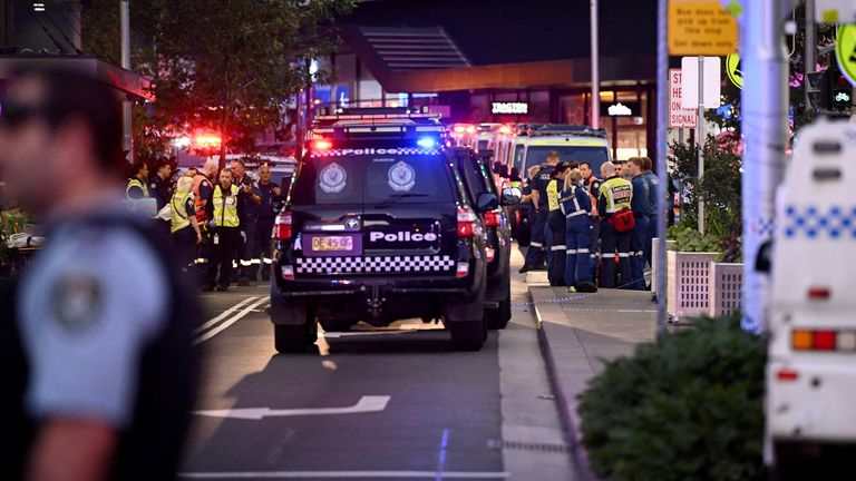 Emergency service workers are seen at the scene at Bondi Junction. Pic: Reuters