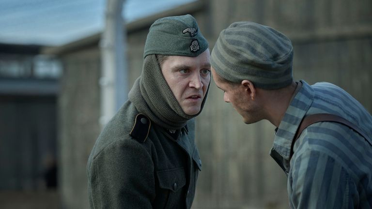 Jonas Nay as Nazi Officer Stefan Baretzki in Auschwitz. Pic: Sky Atlantic