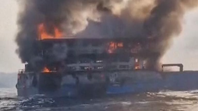 Fire tears through ferry with over 100 passengers onboard