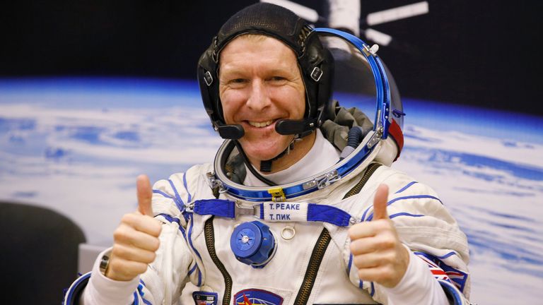 British astronaut Tim Peake gives a thumbs-up before the launch of Soyuz TMA-19M. File pic: AP
