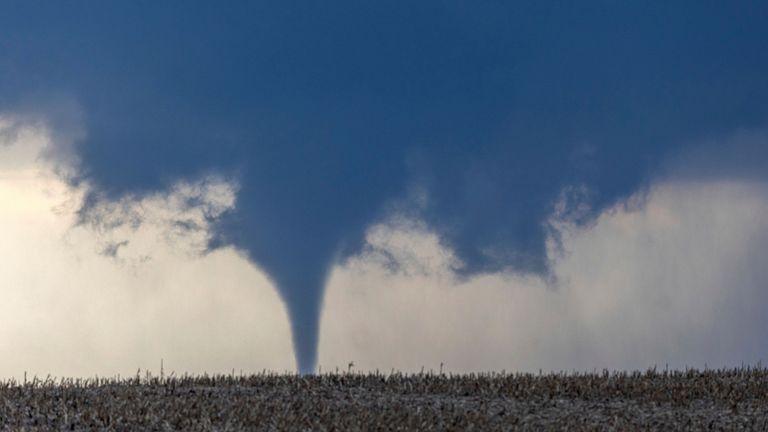 A tornado is seen near north of Waverly, Neb., on Friday, April 26, 2024. (Chris Machian/Omaha World-Herald via AP)
