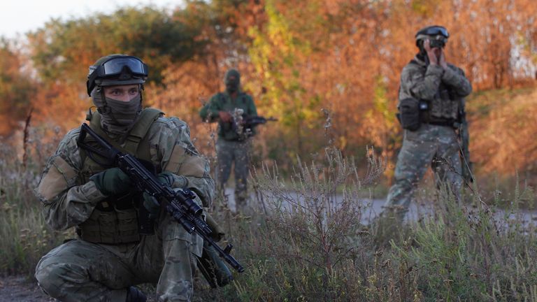 Ukrainian soldiers during an exchange of prisoners-of-war (POWs). Pic: Reuters