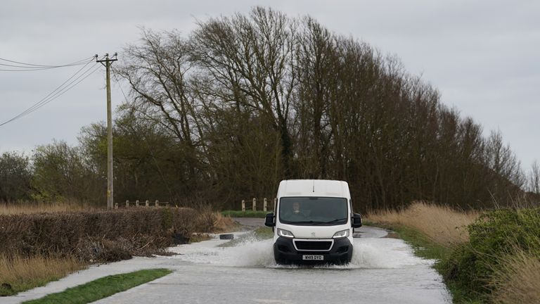 A van drives through flood water on Ferry Road in Littlehampton after the River Arun burst its banks overnight.
Pic: PA