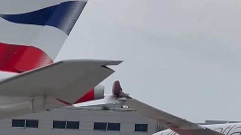 Two passenger planes break wings at Heathrow Airport