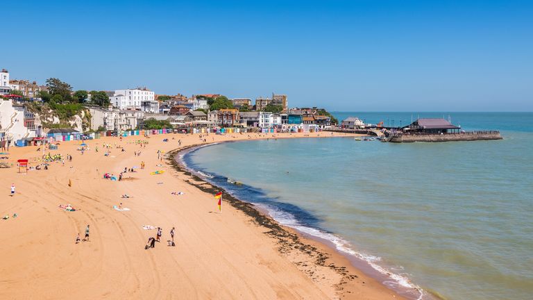 Kent, England - 14 June, 2022 - People enjoying sunshine on the sandy beach at Viking Bay in the seaside town of Broadstairs. Pic: iStock