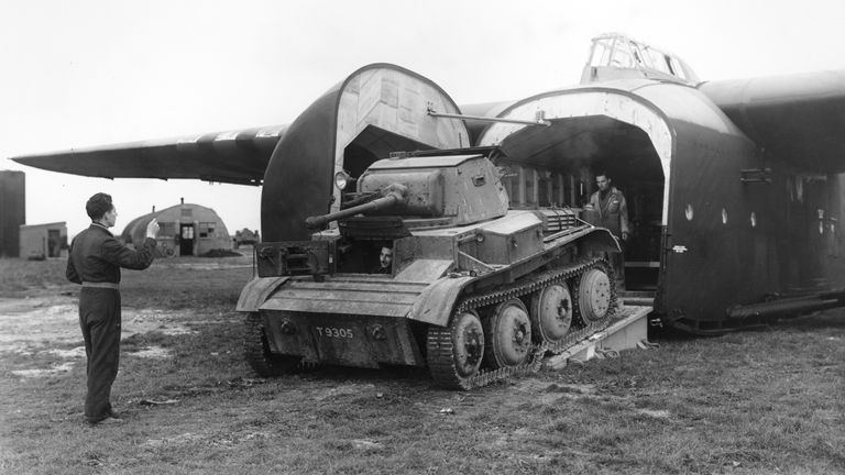 A Tetrarch tank being loaded into a Hamilcar glider in 1945. Pic: Charles E. Brown/Royal Air Force Museum/Getty
