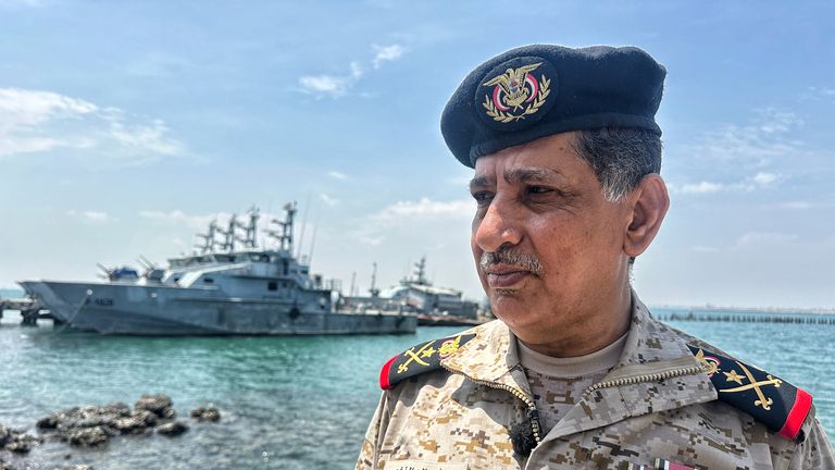 Special correspondent for Sky News, Alex Crawford, is taken on a tour along the coast by the head of Yemen&#39;s Navy himself - Admiral Abdullah al-Nakhai.