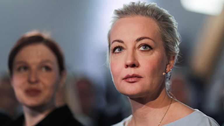 Yulia Navalnaya, the widow of late Russian opposition leader Alexei Navalny, attends an event to receive the 'Media Freedom Prize.'
Pic: Reuters