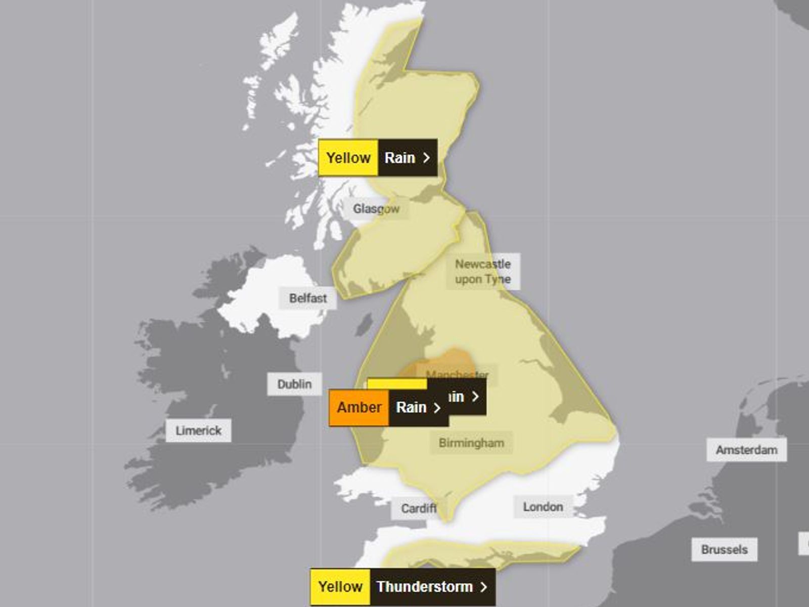 UK weather: Amber warning for heavy rain issued with 'danger to life ...