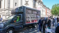 A van with a poster  after the publication of the Infected Blood Inquiry report.
Pic: PA