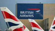 British Airways logos are seen on tail fins at Heathrow Airport in west London, Britain, February 23, 2018. REUTERS/Hannah McKay/File Photo