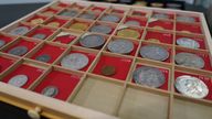 Coins from Lars Emil Bruun's collection on display. Pic: AP