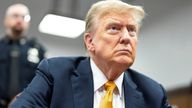 Donald Trump looks on during his criminal trial at New York State Supreme Court.
Pic: Reuters