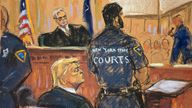Donald Trump reacts as the verdict is read out in this courtroom sketch. Pic: Reuters/Jane Rosenberg

Pic: Reuters