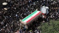 Mourners attend the funeral for victims of helicopter crash that killed Iran's President Ebrahim Raisi, Foreign Minister Hossein Amirabdollahian and others, in Tehran.
Pic: WANA/Reuters