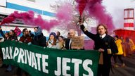 Climate activist Greta Thunberg marches alongside protestors against the expansion of Farnborough Airport, as they demand a ban on private jets, in Farnborough, Britain, January 27, 2024. REUTERS/Carlos Jasso TPX IMAGES OF THE DAY
