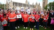 Infected blood campaigners meeting in Parliament Square in London ahead of the publication of the final report into the scandal. They will hold a minute of silence in remembrance of the people who have lost their lives because of this scandal. Picture date: Sunday May 19, 2024.
