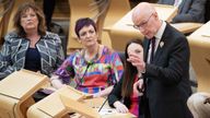 First Minister of Scotland John Swinney speaks during First Minster&#39;s Questions at the Scottish Parliament in Holyrood, Edinburgh. Picture date: Thursday May 9, 2024.