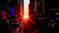 &#39;Manhattanhenge&#39; in 2019 as the sunset aligns perfectly with New York City&#39;s buildings. File pic: Reuters