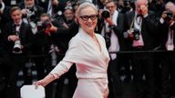 Meryl Streep poses for photographers upon arrival at the awards ceremony and the premiere of the film &#39;The Second Act&#39; during the 77th international film festival, Cannes, southern France, Tuesday, May 14, 2024. (Photo by Andreea Alexandru/Invision/AP)