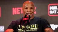 Mike Tyson during a news conference promoting his upcoming boxing bout against Jake Paul. Pic: AP