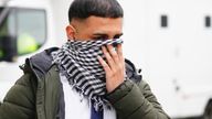 West Yorkshire Police officer Mohammed Adil, 26, leaving Westminster Magistrates&#39; Court, central London, after he admitted two counts of publishing an image in support of banned organisation Hamas, namely a Hamas fighter wearing a Hamas headband