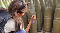 Nikki Haley writes on an IDF missile. Pic: Danny Danon