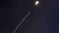 An explosion of a flying..object launched from the direction of Tongch&#39;ang-ri in North Korea is pictured in..Dandong, China on May 27, 2024. ( The Yomiuri Shimbun via AP Images )