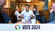Rishi Sunak in his constituency in Northallerton, North Yorkshire, meets veterans at a community breakfast. Pic: PA