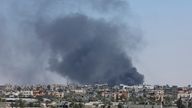 Smoke rises during an Israeli airstrike on Rafah. Pic: Reuters